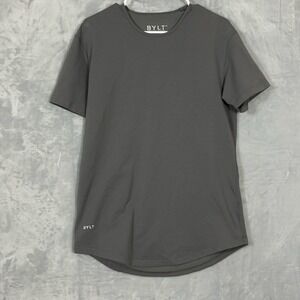 BYLT Shirt Mens M Short Sleeve Drop Cut Lux Dark Gray Crew Neck